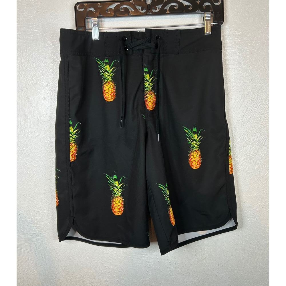 Mossimo Supply Co Mens Black Pineapple Print Board Shorts Swim Trunks Size 30
